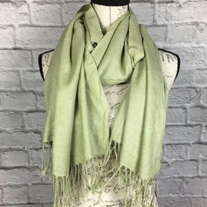 Pashmina Sage Green Scarf with Fringe